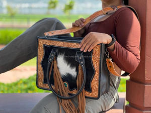 Bolso de mano con flecos de piel de vaca occidental, bolso elegante tallado a mano, superventas, para mujer, multiusos - Product Image 4