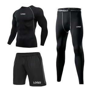 Custom <b>Mens</b> Long Sleeve <b>Compression</b> Set Quick Dry <b>Compression</b> <b>Shirt</b> and Shorts Breathable Moisture Wicking Gym Running Training - Product Image 4