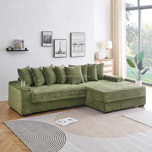 Canapé d'angle moderne en velours côtelé vert olive avec rangement, accoudoir et porte-gobelet, meubles <span class=keywords><strong>de</strong></span> salon - Product Image 4