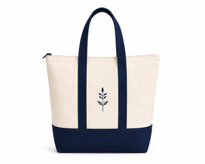AMANI Canvas <b>Tote</b> <b>Bag</b> Cream Navy <b>Zipper</b> Closure Minimalist Design Travel Shopping <b>Bag</b> - Product Image 1