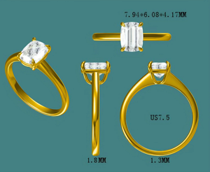 1.5 CT 925 <b>Silver</b> <b>Emerald</b> Cut Moissanite Prong Setting <b>Ring</b> for Women-Party Gift - Product Image 2