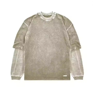 เสื้อสเวตเชิ้ตคอกลมแขนยาวสีดำสำหรับผู้ชาย ทรงโอเวอร์ไซส์ ผ้าฝ้ายถัก สีพื้น สวมใส่สบาย ทรงปกติ - Product Image 6