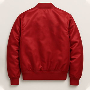 Chaqueta Bomber Personalizada Ecológica, Transpirable y Resistente al Viento, 100% Satén de Seda - Chaqueta Varsity Clásica Roja con Bordado Vintage - Product Image 2