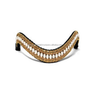 Equine Bling 5 Row Crystal Brow Band elección de colores de cristal Black Genuine Leather Brow Band con Crystal Accent Full COB - Product Image 5
