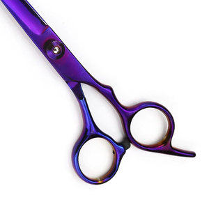 Ciseaux professionnels pour cheveux violets, lame droite aiguisée, pour droitiers, en acier inoxydable, durables, réutilisables, ciseaux de barbier, fournisseur OEM - Product Image 4