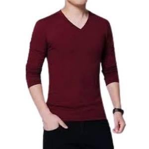 Camiseta cómoda de manga larga para hombre, cuello en V, mezcla de algodón, corte regular, estilo casual - Product Image 1
