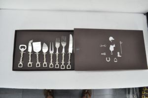 10 Pcs Silver <b>Flatware</b> And Cheese Knife Sets Custom Gift Box Packed Latest Arrival Horse Stirrup Cutlery Set Restaurant Cafe Use - Product Image 5