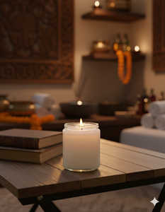 Vela Aromática de Lujo en Frasco de Cera de Soya con Efecto Degradado, Brillo Dorado Rosa en la Mitad Inferior, Ecológica para Diwali - Product Image 1