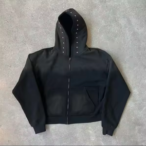 Sudadera con Capucha Extra Grande para Hombre, Negra, de Felpa, 100% Algodón, Antiarrugas, con Bolsillos, Largo Regular, para Invierno - Product Image 1
