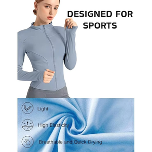 <b>Yoga</b> <b>Jacket</b> with Side Pockets Women's Regular Zip up Kangaroo Pocket Button Lightweight Stretch Gym Running Wear - Product Image 5