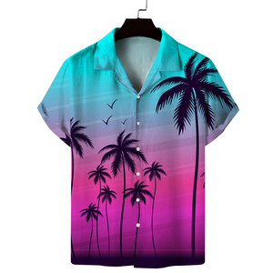เสื้อเชิ้ตฮาวายแขนสั้นผู้ชาย ลายต้นปาล์ม ปกคอพับได้ ผ้าโพลีเอสเตอร์ระบายอากาศ เสื้อสำหรับวันหยุดฤดูร้อน - Product Image 2