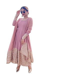 Nouveau lancement fausse robe en georgette motifs très texturés robe Anarkali de style pakistanais avec travail de broderie lourd - Product Image 1
