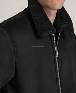 <b>Men's</b> High Quality Winter Thick Filled <b>Suede</b> Leather Filled High Street <b>Jacket</b> Breathable Solid Pattern Embossed Zipper OEM - Product Image 4