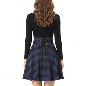 Jupe trapèze en flanelle à carreaux taille haute pour femme, longueur genou, boutonnée sur le devant, style décontracté automne - Product Image 6
