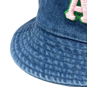 AKA Denim Bucket <b>Hat</b> Pink Embroidered Letter Blue Denim Cotton Cap Adjustable Casual Fashion Streetwear Outdoor <b>Hat</b> for <b>Men</b> - Product Image 4