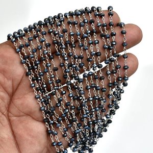 Chaîne de chapelet mystique en tourmaline noire, perles rondes facettées de 3 mm, chaîne de bijoux en fil plaqué argent - Product Image 5