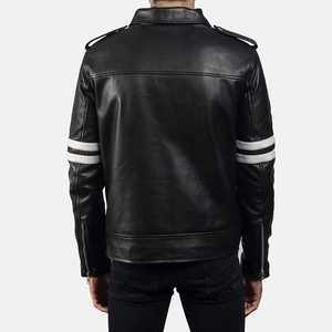Bomber Leather <b>Jacket</b> for <b>Men</b> with <b>White</b> Strips Customized Sheep Leather <b>Jacket</b> for <b>Men</b> Quilted Leather <b>Jacket</b> - Product Image 4