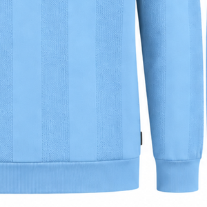 Polo de Punto de Manga Larga para Hombre, Color Azul Cielo, con Patrón de Rayas Texturizadas, Cuello y Dobladillo Acanalados, Estilo Casual Elegante, Premium - Product Image 5