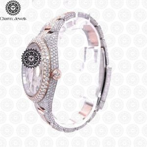 นาฬิกาข้อมือผู้ชาย Charm_Jewels หรูหรา ตัวเรือนสแตนเลสสตีล สีโรสโกลด์ หน้าปัดประดับเพชร ขนาด 40 มม. ระบบอนาล็อก กลไกจักรกล กันน้ำ 10 บาร์ - Product Image 3