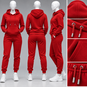 Ensemble de survêtement 2 pièces personnalisé pour femme, en molleton premium, comprenant un sweat à capuche et un pantalon de jogging, modèle uni, pour la vente en gros - Product Image 6