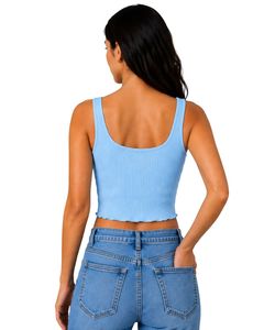 Top corto acanalado azul cielo para mujer, sin mangas, cuello cuadrado, ajuste ceñido, de punto de algodón elástico, informal, de verano, personalizado, tipo chaleco para mujer - Product Image 2