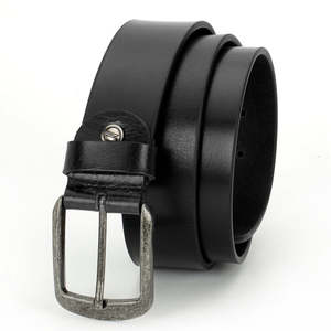 Ceinture décontractée en cuir véritable pour homme, noire, pour jeans ou pantalons, avec boucle à ardillon en laiton argenté antique, toutes tailles disponibles - Product Image 2