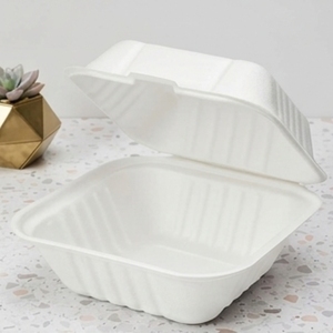 6 Inch Bagasse Clamshell Burger Box Compostable Biodegradable Disposable Sugarcane Fiber Food <b>Container</b> Home <b>Takeaway</b> - Product Image 3