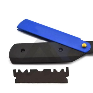 Premium Custom <b>Swing</b> Lock Shavette Straight Edge Razor Solid Blue Wooden Handle Black Stainless Steel Professional Barber Shavin - Product Image 6