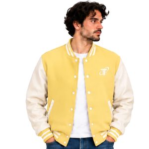 <b>Mens</b> Lemon <b>Yellow</b> White Coated Hooded Winter Puffer <b>Jacket</b> Contrast Sleeves Zipper Button Casual Streetwear - Product Image 1