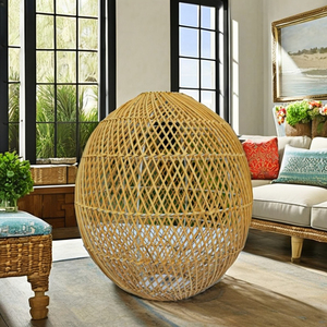 Applique murale ovale en rotin faite à la main, confectionnée à partir de matériaux écologiques, résistante à la chaleur, pour salons, restaurants, hôtels - Product Image 1