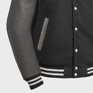 Veste varsity noire pour homme, manches en cuir PU, fermeture à boutons, col rabattu, vêtement décontracté pour l'automne, coupe classique - Product Image 4