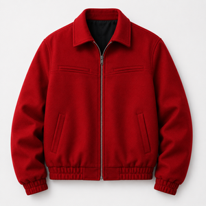 KOURPUR Men's <b>Red</b> <b>Wool</b> Blend Varsity Jacket Stand Collar Covered Button Closure Breathable Casual Winter Wear - Product Image 1