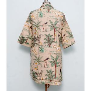 Vestidos casuales bohemios indios para mujer, 100% algodón, tejido con estampado de jungla, manga larga, cuello en V, dobladillo recto, lavable, con botones. - Product Image 6