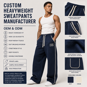 Most Selling <b>Men's</b> <b>Navy</b> Color Multipaneled Wide Leg Sweatpants Elastic Waist With Side Pockets Casual Cotton Fleece Fabric Pants - Product Image 6