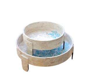 Présentoir à gâteaux en nacre de qualité supérieure, motif feuille bleue, ensemble de bols à double pied avec friandises gourmandes pour l'accueil - Product Image 1