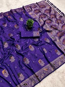 Silk <b>Saree</b> Gold Zari Woven Paisley Border, Ethnic Wear for Women - Product Image 6