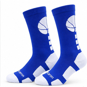 Chaussettes de basket-ball bleues et blanches en tricot jacquard, vêtements d'équipe athlétiques, fabrication OEM, marque privée, fabricant de chaussettes de sport, vente en gros, en vrac, 2027 - Product Image 3