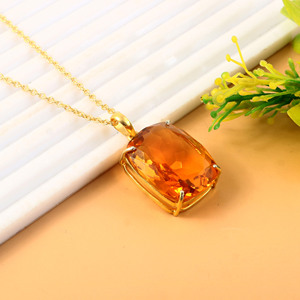 Collier pendentif en citrine cultivée en laboratoire, plaqué or platine, bijou minimaliste en cristal jaune, élégant et délicat, cadeau pour elle - Product Image 1