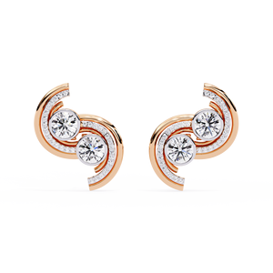 Two Stone Diamond Swirl <b>Stud</b> <b>Earrings</b> – 2ctw Toi Et Moi CVD Lab Diamond 10K 14K 18K Solid <b>Rose</b> <b>Gold</b> Ear Climber Posts - Product Image 1
