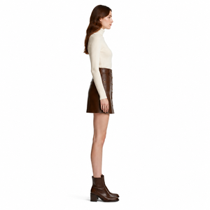 Minifalda de cintura alta para mujer, estilo académico oscuro, de piel de cordero napa premium, con botones frontales, personalizada OEM - Product Image 3
