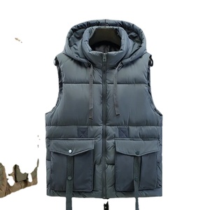 2025 nouveau dans hommes rembourré gilet à capuche fermeture éclair sans manches veste mâle automne Cargo coton vers le bas chaud amovible capuche gilet hiver - Product Image 4