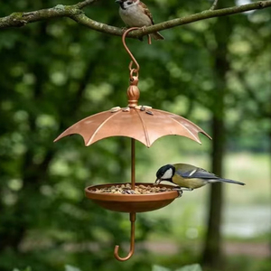 Mangeoire suspendue pour oiseaux en forme de parapluie, mangeoire de jardin pour animaux, pour les amoureux des oiseaux, avec plateau à graines extérieur et bain pour oiseaux sauvages - Product Image 5