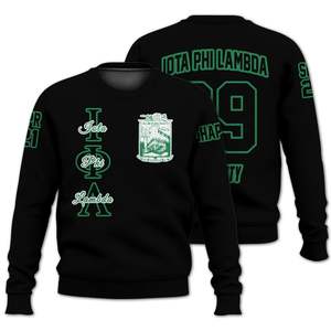 Sudadera Universitaria Personalizada Iota Phi Lambda, Negra y Verde Esmeralda, con el Escudo de la Hermandad Griega, Desde 1929, para Mujer - Product Image 3