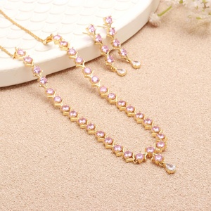 Classic Minimal Pink Morganite Necklace Set Wedding Necklace Gift For Her Bridal Necklace 22K Gold Plated Indian Jewelry - Product Image 3