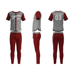 Uniforme de Béisbol para Hombre, Color Gris Granate, Manga Corta, Nuevo, Cómodo, Tela Suave al Tacto, Impresión por Sublimación - Product Image 1