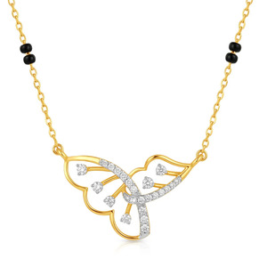 Collier Mangalsutra asymétrique en forme de papillon ailé avec diamants - Product Image 1