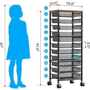 Organizzatore da Scrivania a 12 Livelli con Ruote, Cassetti Scorrevoli e Rete Metallica per Ufficio o Casa - Product Image 5