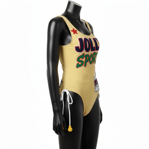 Maillot de bain une pièce de luxe pour femme, 180 GSM, polyester et élasthanne extensibles, jaune, logo brodé personnalisé - Product Image 3