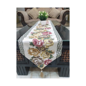 Eco Luxe Center Floral <b>100</b>% Cotton 280 GSM Jacquard Weave GOTS Certified Washable Durable OEM ODM Available Dining Table Runner - Product Image 1