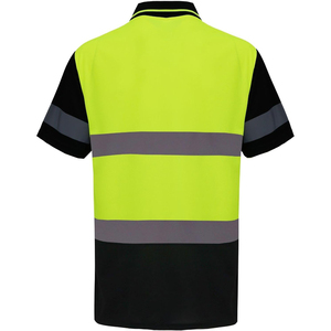 Polo de sécurité pour homme, bleu et noir, à blocs de couleur, avec bandes réfléchissantes, poche, séchage rapide, uniforme de travail, manches courtes - Product Image 4